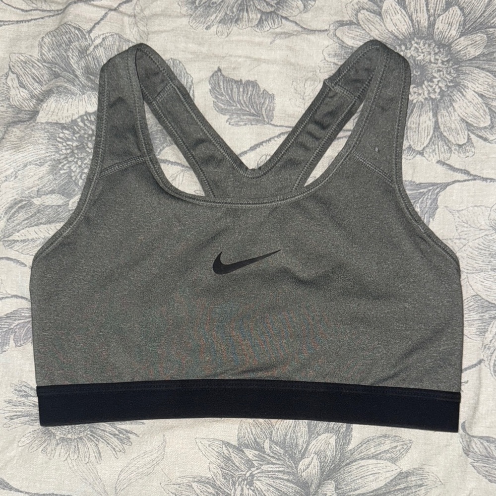Nike Gray and Black Sports Bra with Racerback Design